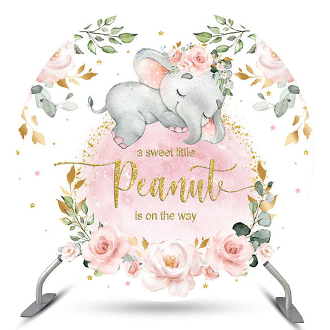 Fleurs d'éléphant rose toile de fond ronde mignonne de fête de naissance