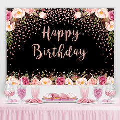 Toile de fond joyeux anniversaire bokeh floral rose et noir