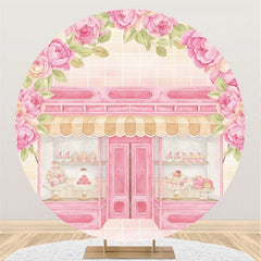 Magasin de fleurs et de gâteaux roses ronds Birtdhay Backdorp