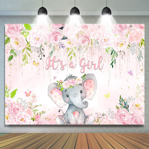 Floral rose et éléphant c'est une toile de fond de douche de bébé fille