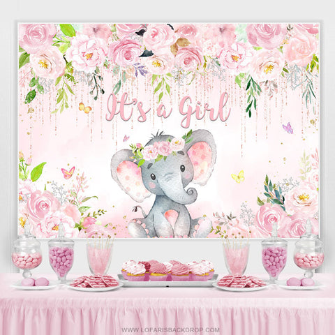 Floral rose et éléphant c'est une toile de fond de douche de bébé fille