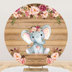 Toile De Fond Ronde Rose Florale Et Éléphant Pour Baby Shower