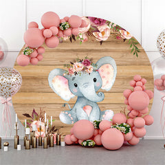 Toile De Fond Ronde Rose Florale Et Éléphant Pour Baby Shower