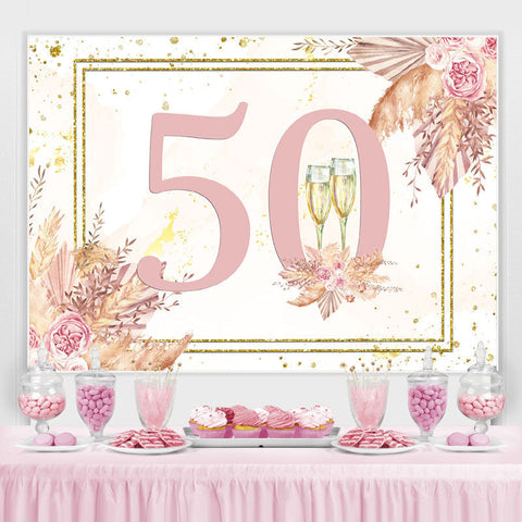 Toile de fond rose floral et paillettes joyeux 50e anniversaire