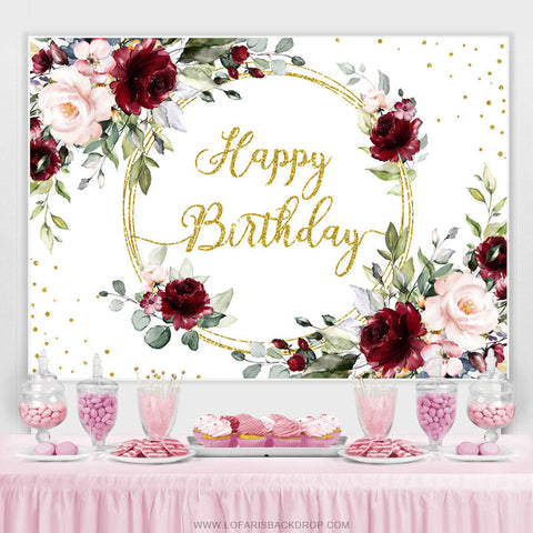 Toile de fond joyeux anniversaire floral rose et paillettes dorées