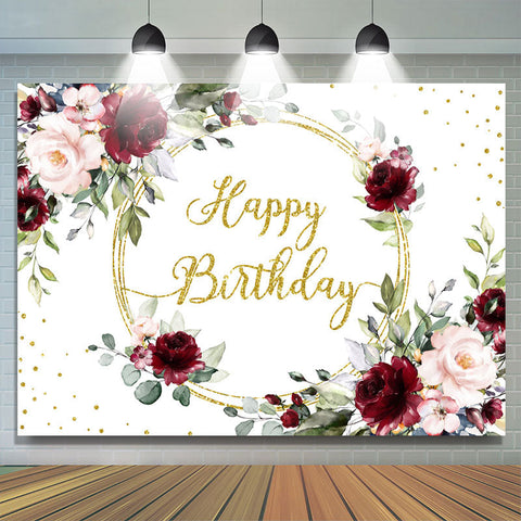 Toile de fond joyeux anniversaire floral rose et paillettes dorées