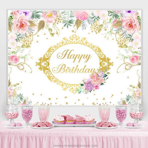 Bannière de aime de joyeux anniversaire floral rose et ou