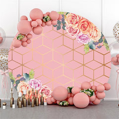 Toile De Fond De Fête D'anniversaire Ronde Ligne Florale Rose Et Or