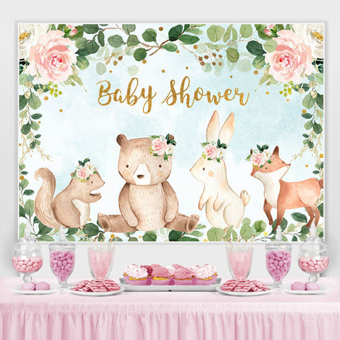 Toile de fond de douche de bébé animal rose floral et vert