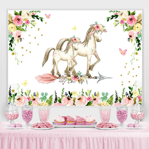 Toile de fond de douche de bébé floral et cheval rose pour fille