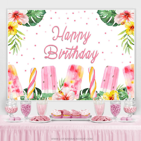 Toile de fond rose floral et crème glacée Joyeux anniversaire d'été