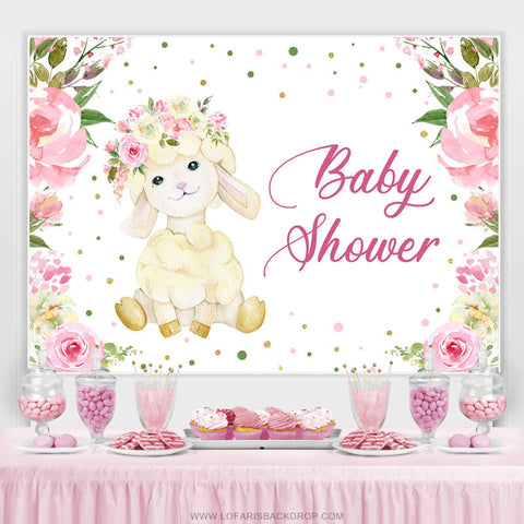 Toile de fond de douche de bébé floral rose et petit alpaga