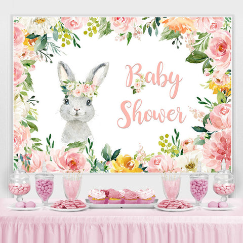 Toile de fond de douche de bébé thème floral rose et petit lapin