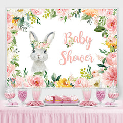 Toile de fond de douche de bébé thème floral rose et petit lapin