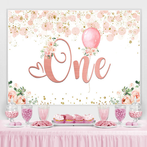 Fond de 1er anniversaire de ballon floral rose pour fille