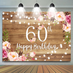 Toile de fond joyeux 60e anniversaire en bois brun floral rose