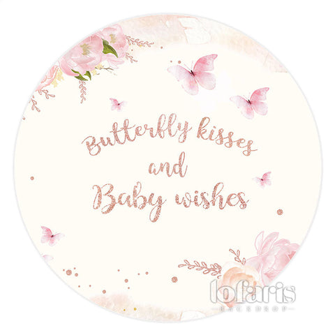 Toile de fond ronde de douche de bébé papillon floral rose pour fille
