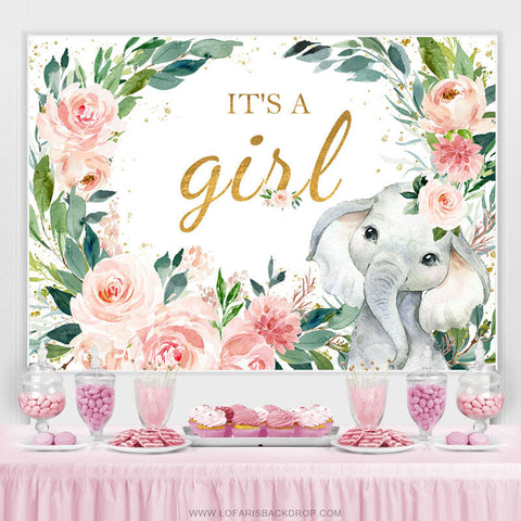 Éléphant floral rose c'est une toile de fond de douche de bébé fille