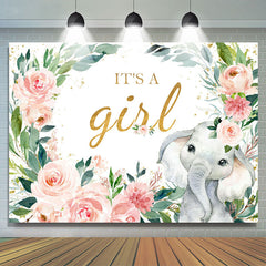 Éléphant floral rose c'est une toile de fond de douche de bébé fille