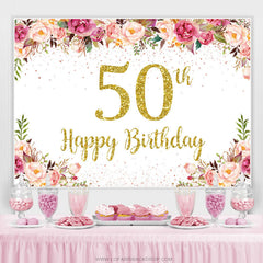 Toile de fond du 50e anniversaire de paillettes florales roses pour les femmes