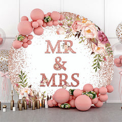 Toile de fond de mariage Mr & Mrs Circle à paillettes florales roses