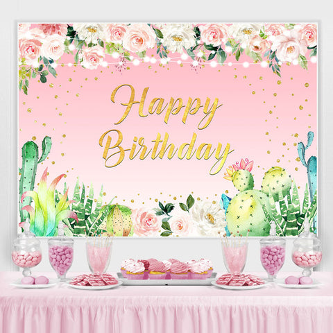 Toile de fond de joyeux anniversaire de thème de plante de paillettes florales roses