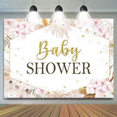 Toile de fond rose Floral Gold Glitter Baby Shower pour fille