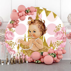 Toile de fond de douche de bébé de château de paillettes d'or floral rose