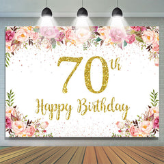 Toile de fond du 70e anniversaire de paillettes dorées florales roses