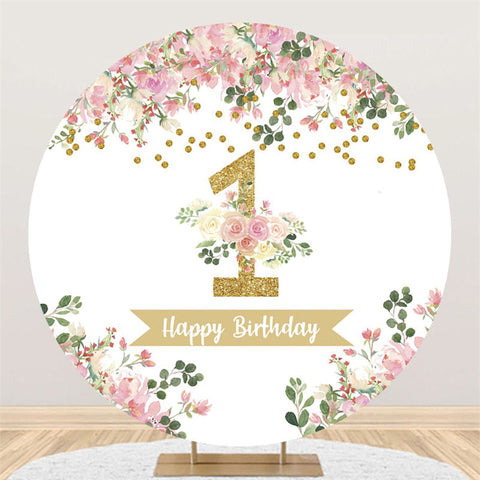 Rose Floral Vert Feuilles Or Joyeux 1er Anniversaire Toile de Fond