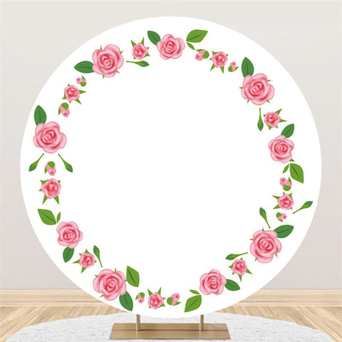 Feuilles vertes florales roses rondes toile de fond de mariage blanc