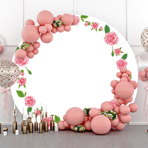 Feuilles vertes florales roses rondes toile de fond de mariage blanc