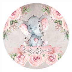 Toile de fond ronde de baby shower de petit éléphant floral rose