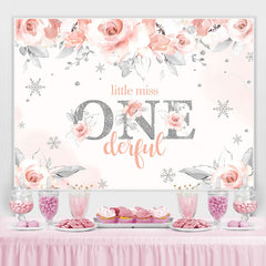 Toile de fond florale rose Little Miss Onederful Birtheday