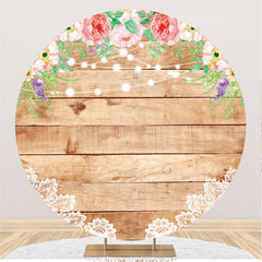 Toile de fond en bois rond floral rose pour joyeux anniversaire