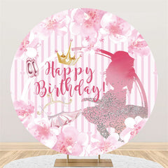 Toile de fond d'anniversaire ronde pour filles à paillettes argentées florales roses