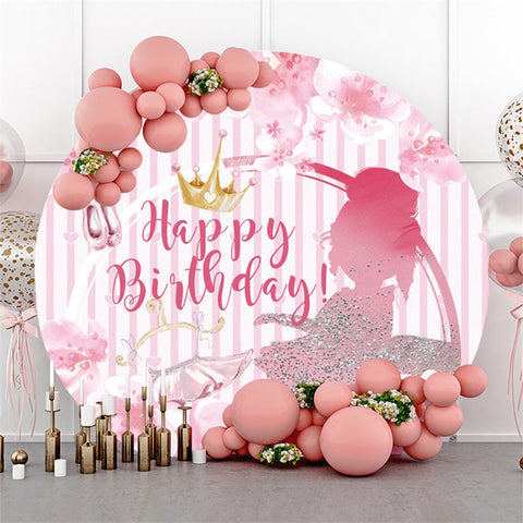 Toile de fond d'anniversaire ronde pour filles à paillettes argentées florales roses