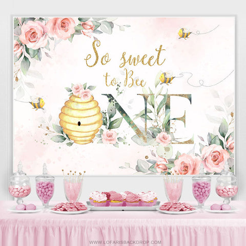 Rose Floral So Sweet To Bee Joyeux 1er Anniversaire Toile de Fond