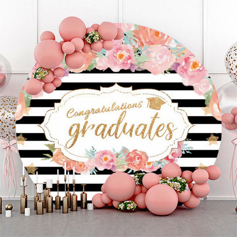 Cercle de rayures florales roses Congrats Grad Backdrop