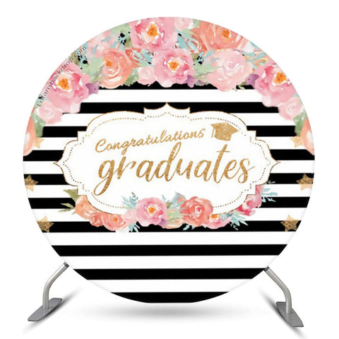 Cercle de rayures florales roses Congrats Grad Backdrop