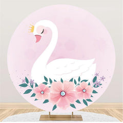 Toile de fond ronde en forme de cygne floral rose pour filles
