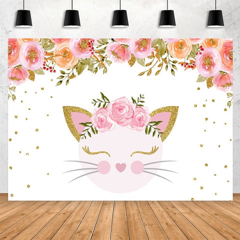 Toile de fond rose fleur et chat joyeux anniversaire pour fille