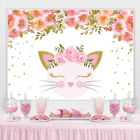 Toile de fond rose fleur et chat joyeux anniversaire pour fille