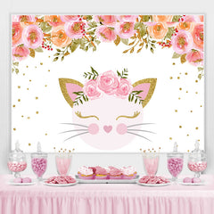 Toile de fond rose fleur et chat joyeux anniversaire pour fille