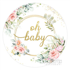 Toile de fond de douche de bébé fleur rose et cercle doré