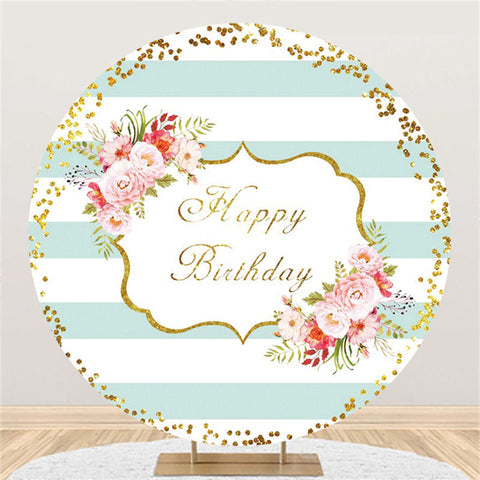 Toile de fond ronde joyeux anniversaire fleur rose et rayure