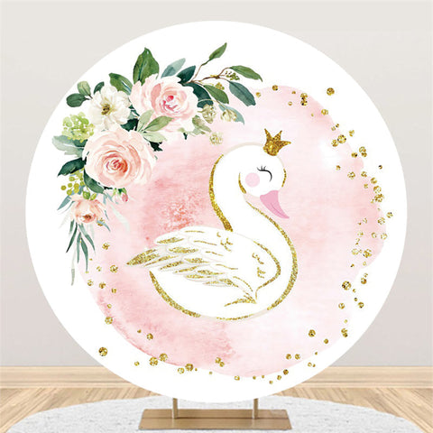 Fleur Rose Mignon Swan Glitter Fond Rond Doré