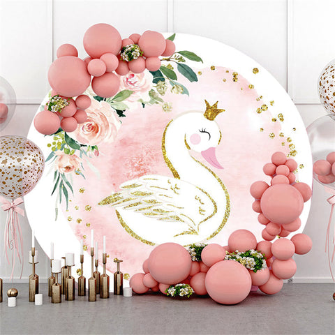 Fleur Rose Mignon Swan Glitter Fond Rond Doré