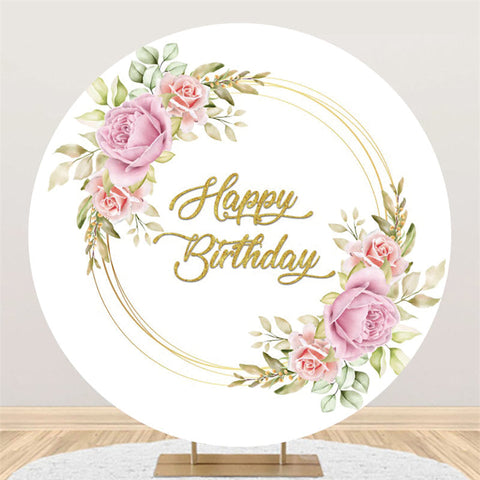 Toile de fond ronde joyeux anniversaire or fleur rose pour la fête