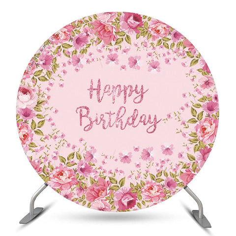 Fleurs roses cercle joyeux anniversaire toile de fond pour les filles